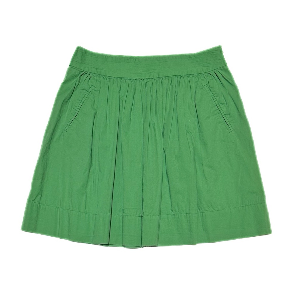 Banana Republic Kelly Green Cotton Twill Full Skirt Side Pockets Circle Pleated